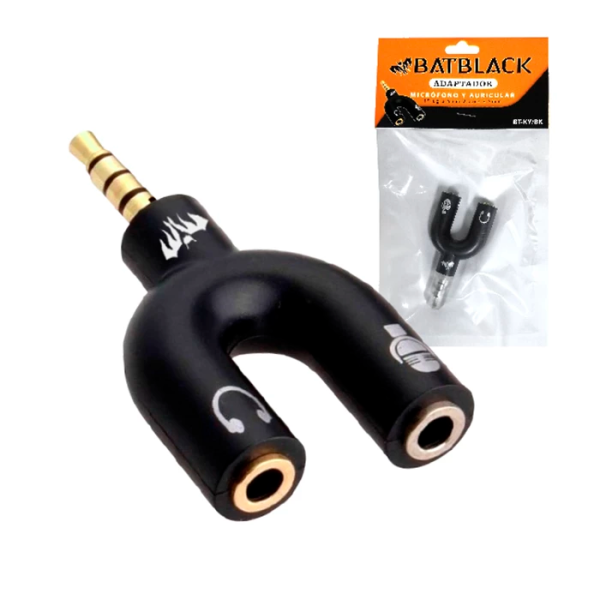 ADAPTADOR FORMA “Y” BATBLACK 1X3.5MM PLUG A 2X3.5 MM JACK COLOR NEGRO CJX1000