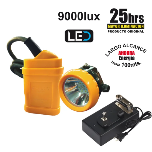 LINTERNA MINERO “OPALUX” 25 HRS 1 LED ALTA 6 LED BAJA 4AH 3.6V ADAPT 6V 900MAH CARGADOR INCLUIDO