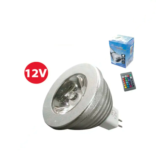Dicroico led 12V RGB con control remoto “Opalux” conector MR16 25,000hrs decorativo
