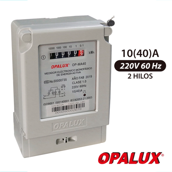 MEDIDOR DE ENERGIA MONOFÁSICO ANALOGICO “OPALUX” 2 HILOS 10(40)A 220V CJX30